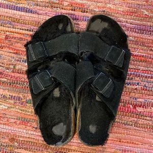 Black suede furry Birkenstocks size 9.5